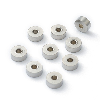 304 Stainless Steel Spacer Beads, Flat Round, Stainless Steel Color, 6x3mm, Hole: 1.8mm