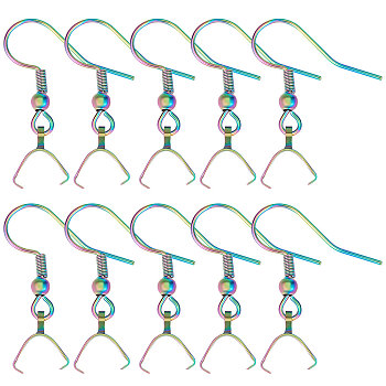 Beebeecraft 50Pcs 304 Stainless Steel Hooks, Ear Wire, with Ice Pick Pinch Bails, Rainbow Color, 27x20mm, 21 Gauge, Pin: 0.7mm