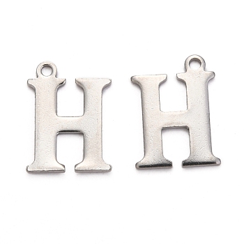 304 Stainless Steel Alphabet Charms, Stainless Steel Color, Letter.H, 12x9x1mm, Hole: 1mm