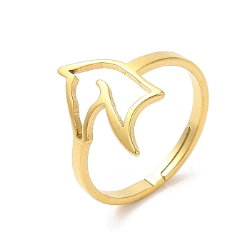 Ion Plating(IP) 304 Stainless Steel Hollow Horse Adjustable Ring, Real 18K Gold Plated, US Size 6(16.5mm)