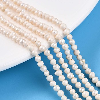 Natural Cultured Freshwater Pearl Beads Strands, Potato, Creamy White, 3~4x3~5mm, Hole: 0.5mm, about 45~46pcs/strand, 6.30~6.57''(16~16.7cm)