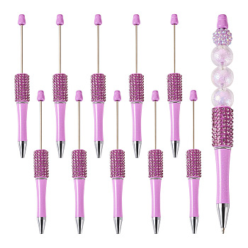 ABS Plastic Ball-Point Pen, Baking Paint Beadable Pen, for DIY Personalized Pen with Jewelry Bead, Orchid, 138~145x14mm