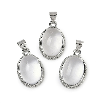 Natural Quartz Crystal Pendants, with Brass Findings, Rack Plating, Oval, 20.5x13x7mm, Hole: 4.5x3.4mm