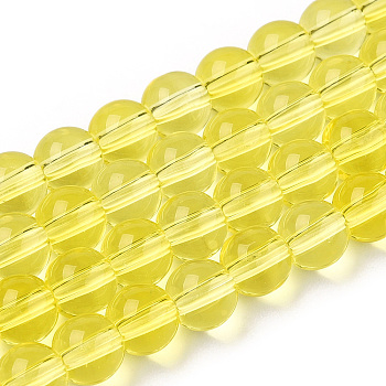 Transparent Glass Beads Strands, Round, Yellow, 6~6.5mm, Hole: 1.4mm, about 67~70pcs/strand, 14.76 inch~15.16 inch(37.5~38.5cm)
