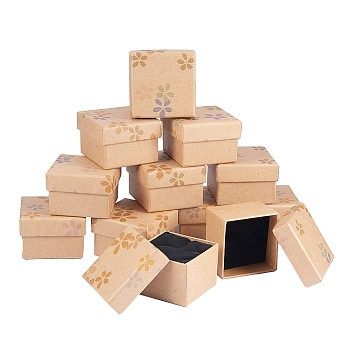 BENECREAT Kraft Jewelry Boxes, for Ring, Square, Flower Pattern, Navajo White, 4.8~5.1x4.8~5.1x3.9cm, Inner Size: 4.3x4.3cm, 12pcs/set