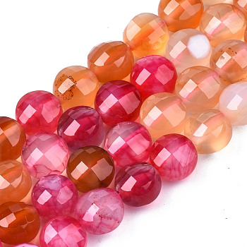 Natural Agate Beads Strands, Dyed & Heated, Faceted, Flat Round, Sandy Brown, 8x6.5mm, Hole: 1.2mm, about 47pcs/strand, 14.96 inch(37cm).