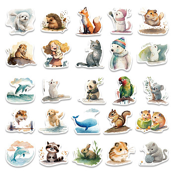 50Pcs Waterproof PVC Animals Stickers Set, Adhesive Label Stickers, for Water Bottles, Laptop, Luggage, Cup, Computer, Mobile Phone, Skateboard, Guitar Stickers, Mixed Color, 56.6x52.7mm