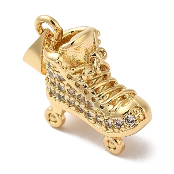 Rack Plating Brass & Cubic Zirconia Pendants, Cadmium Free & Lead Free, Long-Lasting Plated, Shoes, Real 18K Gold Plated, 15x14.5x8mm, Hole: 5mm