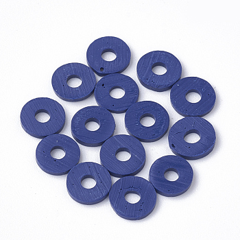 Handmade Polymer Clay Heishi Beads, Disc/Flat Round, Midnight Blue, 8x0.5~1mm, Hole: 2mm, about 380~400pcs/strand, 17.7 inch