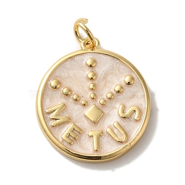 Real 18K Gold Plated Antique White Flat Round Brass+Enamel Pendants