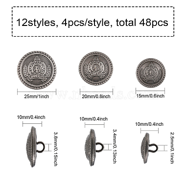 48Pcs 12 Styles Retro Style Brass Buttons(BUTT-FG0001-11A)-2