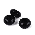 Transparent Glass European Beads, Rondelle, Large Hole Beads, Faceted(128 Facets), Black, 14x7.5mm, Hole: 5.5~6mm(GPDL-Q024-14mm-A01)