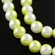 Two Tone Spray Painted Glass Pearl Beads Strands, Round, Yellow, 10mm, Hole: 1.3~1.6mm, about 82pcs/strand, 32.2 inch(X-DGLA-R050-10mm-44)
