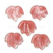 Cherry Quartz Glass Carved Pendants, Leaf Charms, 43~44x49~50x7~7.5mm, Hole: 1.4mm(G-K353-01H)