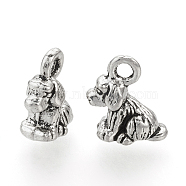 Tibetan Style Alloy Puppy Pendants, Dog Charms, Cadmium Free & Lead Free, Antique Silver, 10x9x5mm, Hole: 1.5mm(X-TIBEP-Q076-070AS-RS)