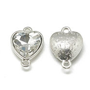Alloy Glass Links connectors, Faceted, Heart, Platinum, Clear, 19.5x14x6.5mm, Hole: 1.5mm(PALLOY-T043-12mm-01)