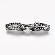 304 Stainless Steel Spring Gate Rings, O Rings, with Two Cord Ends, Dragon Head, Antique Silver, 76x18x12mm, Half Hole: 8mm(STAS-P162-15)