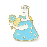 Chemical Flask with Rose Alloy Enamel Brooches, Enamel Pin, Sky Blue, 25x20x10mm(ENAM-C001-18G)