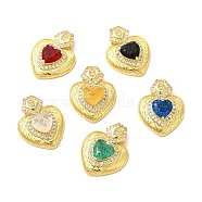 Rack Plating Brass & Rhinestone Pendants, with Crushed Ice Cut Cubic Zirconia, Heart Charm, Real 14K Gold Plated, Cadmium Free & Lead Free, Mixed Color, 30x23x7.5mm, Hole: 3.5x7mm(KK-H438-07G-A)