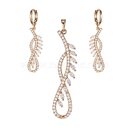 Golden Plated Brass Rhinestone Dangle Earrings &Pendant Sets, Infinity, Crystal, 51x11x4mm, 43mm, Pin: 1mm(SJEW-L191-01A)