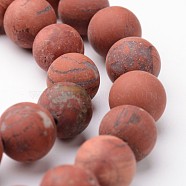 Frosted Round Natural Red Jasper Bead Strands, 10mm, hole: 1mm, about 38~39pcs/strand, 15 inch(G-J346-22-10mm)