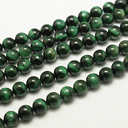 Natural Tiger Eye Beads Strands, Round, Dyed & Heated, Medium Sea Green, about 8mm in diameter, hole: 1mm(G-G099-8mm-22)