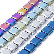 Electroplate Non-magnetic Synthetic Hematite Beads Strands, Flat Slice Square Beads, Mixed Color, 8x8x2.5~3mm, Hole: 1mm, about 51pcs/strand, 15.7 inch(40cm)(G-F624-02)