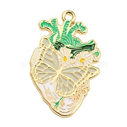 Alloy Enamel Pendants, Golden, Heart Charm, Butterfly, 33~33.5x21~21.5x1.3~1.4mm, Hole: 1.8mm(ENAM-F149-02)