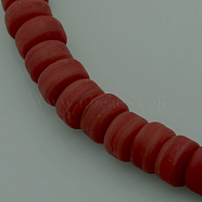 Handmade Opaque Frosted Lampwork Flat Round Beads Strands, Red, 9x5mm, Hole: 1mm, about 75pcs/strand, 17.32 inch(LAMP-L023-01)