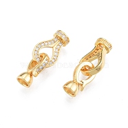 Brass Fold Over Clasps, with Crystal Rhinestone Findings, Real 18K Gold Plated, Clasp: 13.5x7.5x5.5mm, Inner Diameter: 3.8x1.2mm, Ring: 15x9.5x2.5mm, Inner Diameter:  3.8x1.4mm(KK-A165-04G)