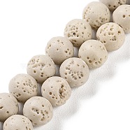 Synthetic Lava Rock Dyed Beads Strands, Round, Floral White, 7.5~8mm, Hole: 1mm, about 50pcs/strand, 14.88''(37.8cm)(G-H311-08B-04)