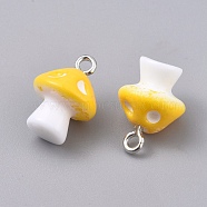 Plastic Pendants, with Platinum Plated Iron Loop, Mushroom, Yellow, 17.5x11.5x12mm, Hole: 1.5mm(KY-TAC0005-04B)