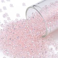TOHO Round Seed Beads, Japanese Seed Beads, (171L) Dyed Light Pink Transparent Rainbow, 8/0, 3mm, Hole: 1mm, about 1110pcs/50g(SEED-XTR08-0171L)