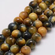 Natural Tiger Eye Bead Strands, Round, Dyed & Heated, Goldenrod, 6mm, Hole: 1.2mm, about 63pcs/strand, 14.9 inch~15.5 inch(G-P230-08-F-6mm)
