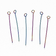 Ion Plating(IP) 304 Stainless Steel Eye Pins, Rainbow Color, 35x0.6mm, Hole: 2mm(STAS-Q234-35mm-01)