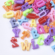 Opaque Acrylic Pendants, Mixed Letters, Mixed Color, 13~15x6~13x3.5mm, Hole: 2mm, about 2100pcs/500g(MACR-S296-95A)