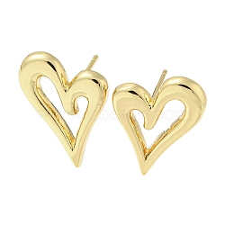 Hollow Heart Rack Plating Brass Stud Earrings, Long-Lasting Plated, Lead Free & Cadmium Free, Real 18K Gold Plated, 21x15mm(EJEW-F331-26G)