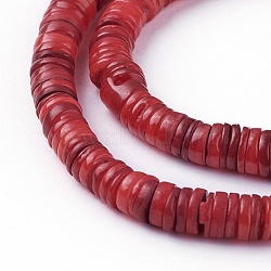 Shell Beads Strands, Dyed, Disc, Red, 4.9~6x0.4~6mm, Hole: 1.4mm, about 15.94 inch~16.14 inch(40.5~41cm)(X-SSHEL-E571-49H)