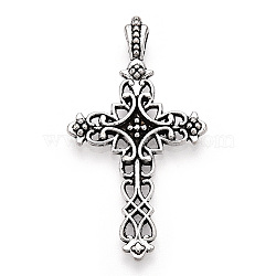 Tibetan Style Alloy Cross Gothic Pendants, Cadmium Free & Lead Free, Antique Silver, 38x21x4mm, Hole: 2.5x1.5mm(X-TIBEP-371-AS-LF)