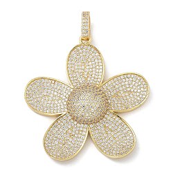 Rack Plating Brass Micro Pave Clear Cubic Zirconia Pendants, Long-Lasting Plated, Lead Free & Cadmium Free, Flower Charms, Real 18K Gold Plated, 45.5x43.5x7.5mm, Hole: 8x4.5mm(KK-G515-47G)