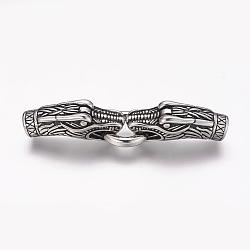 304 Stainless Steel Spring Gate Rings, O Rings, with Two Cord Ends, Dragon Head, Antique Silver, 76x18x12mm, Half Hole: 8mm(STAS-P162-15)