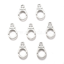 Tibetan Style Alloy Pendants, Lead Free & Cadmium Free, Handcuffs with Word Freedom, Antique Silver, 17x10x1.5mm, Hole: 2mm, about 860pcs/500g(TIBE-S323-082AS-RS)