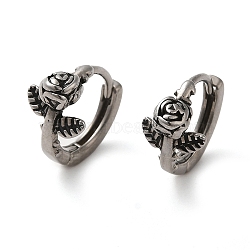 316 Surgical Stainless Steel Hoop Earrings, Flower, Antique Silver, 12.5x8.5mm(EJEW-Q795-07AS)