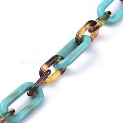 Handmade Acrylic Figaro Chains, Imitation Gemstone Style & Leopard Print Design, Oval, for Jewelry Making, Dark Turquoise, Link: 20.5x11x3mm, 14x8x2mm, 39.37 inch(1m)/strand(AJEW-JB00596-03)