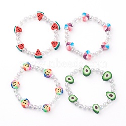 Stretch Kids Bracelets, with Eco-Friendly Transparent Acrylic and Fruit & Heart & Sunflowers Polymer Clay Beads, Mixed Color, Inner Diameter: 1-7/8 inch(4.8cm)(BJEW-JB06325)