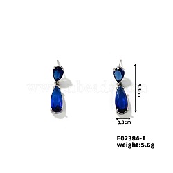 Elegant Shiny Waterdrop Stud Earrings for Women, Delicate and Versatile, Dark Blue, Platinum, 38x8mm(KM9584-1)