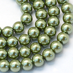 Baking Painted Glass Pearl Bead Strands, Pearlized, Round, Olive Drab, 3~4mm, Hole: 0.5mm, about 195pcs/strand, 23.6 inch(X-HY-Q003-3mm-49)