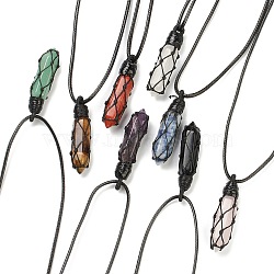 Adjustable Natural Mixed Gemstone Pendant Necklaces, with Waxed Cord, Faceted Bullet, 8.74~15.43 inch(22.2~39.2cm)(NJEW-I246-02)