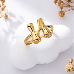 304 Stainless Steel Open Cuff Rings for Women, Letter, Real 18K Gold Plated, Letter N, 13~14x7~15mm(RJEW-M060-01G-14)