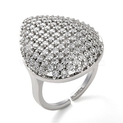 Plating Brass Micro Pave Cubic Zirconia Open Cuff Rings, Teardrop, Platinum, Adjustable(RJEW-K266-14P)